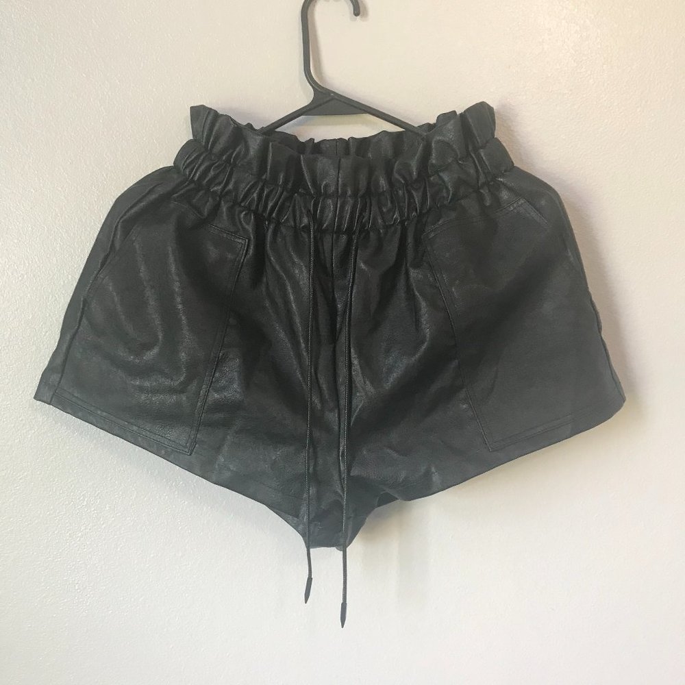 SAGE THE LABEL Black Vegan Leather Paper Bag Short